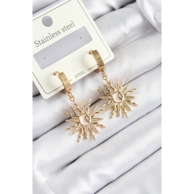 316L Çelik Zirkon Taşlı Sallantılı Güneş Model Gold Renk Kadın Küpe - Lisinya