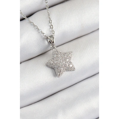 316L Çelik Zirkon Taşlı Yıldız Model Gümüş Renk Kadın Kolye - Lisinya