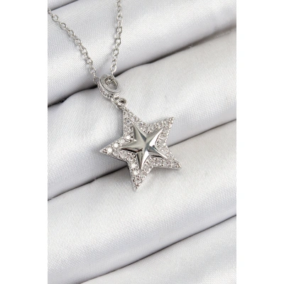 316L Çelik Zirkon Taşlı Yıldız Model Gümüş Renk Kadın Kolye - Lisinya