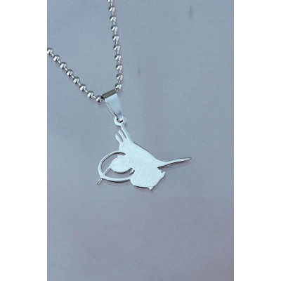 Çelik Uçlu Tuğra Tasarımlı Gümüş Renk Zincir Kolye - Lisinya