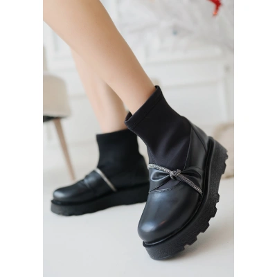 Dewn Siyah Cilt Topuklu Bot - Lisinya