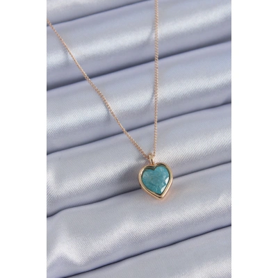 Gold Renk Turkuaz Renk Simli Kalp Model Kadın kolye - Lisinya