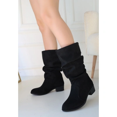 Jolin Siyah Süet Topuklu Çizme - Lisinya