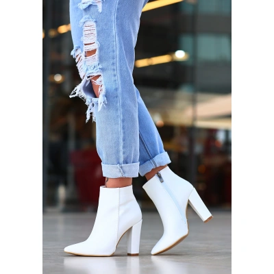 Loora Beyaz Cilt Topuklu Bot - Lisinya