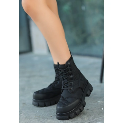 Mabel Siyah Cilt Bağcıklı Bot - Lisinya