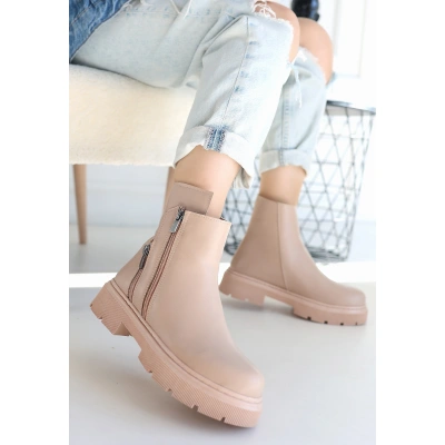 Menta Nude Cilt Fermuar Aksesuarlı Bot - Lisinya