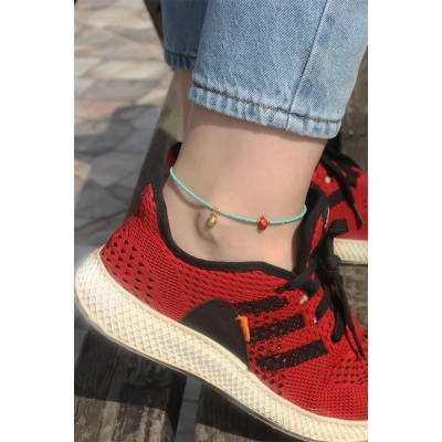 Metal Ananas Detaylı Mavi Boncuklu Halhal - Lisinya