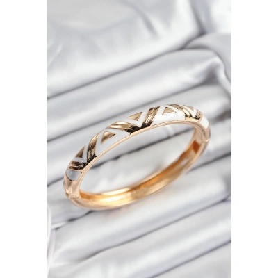 Mineli Pirinç Beyaz Üçgen Motifli Gold Renk Kadın Kelepçe - Lisinya