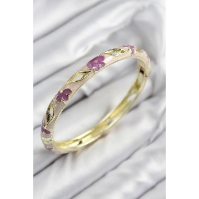 Mineli Pirinç Çiçek Motifli Gold Renk Kadın Kelepçe - Lisinya