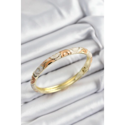 Mineli Pirinç Krem Ve Yavru Ağzı Sarmal Motifli Gold Renk Kadın Kelepçe - Lisinya