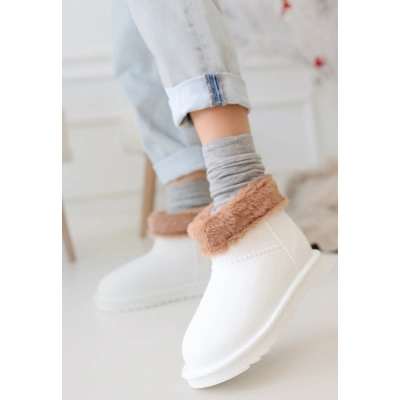 Mordi Beyaz Oval Burunlu Su Geçirmez İçi Kürklü  Bot - Lisinya