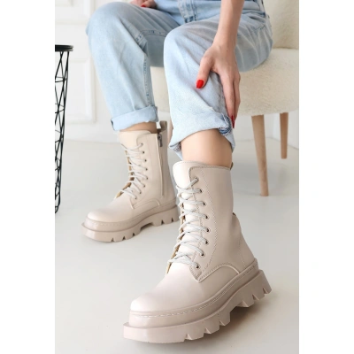 Orge Bej Cilt Bağcıklı Bot - Lisinya