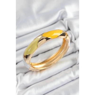 Pirinç Beyaz Yeşil Sarı Mineli Baklava Model Gold Renk Kadın Kelepçe - Lisinya