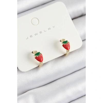 Pirinç Çilek Model Gold Renk Çocuk Küpe - Lisinya