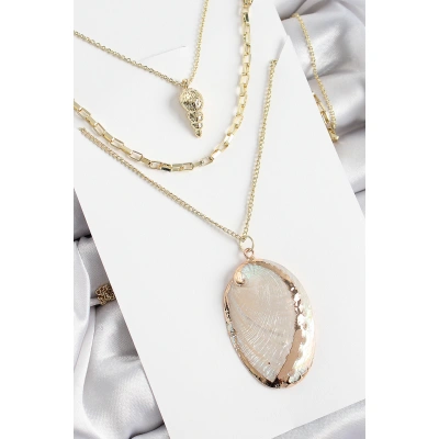 Pirinç Çoklu Zincirli İstiridye Model Gold Renk Kadın Kolye - Lisinya