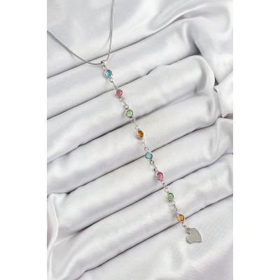 Pirinç Gümüş Renk Karışık Renk Zirkon Taşlı Y Kadın Kolye - Lisinya