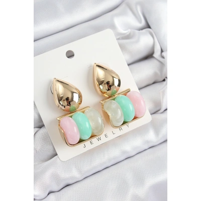 Pirinç Karışık Renk Vintage Model Kadın Küpe - Lisinya