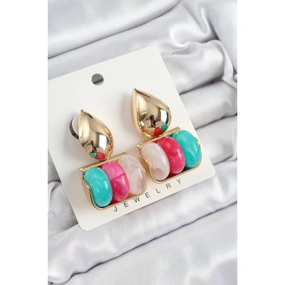 Pirinç Karışık Renk Vintage Model Kadın Küpe - Lisinya