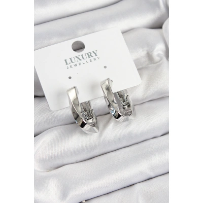 Pirinç Kıvrımlı Dikdörtgen Model Gümüş Renk Kadın Küpe - Lisinya