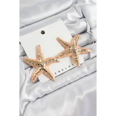 Pirinç Krem Deniz Yıldızı Model Vintage Kadın Küpe - Lisinya