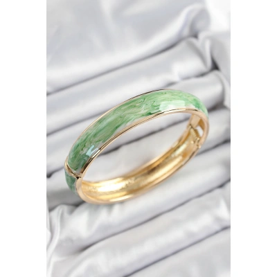 Pirinç Mavi Yeşil Mineli Mermer Desen Model Gold Renk Kadın Kelepçe - Lisinya