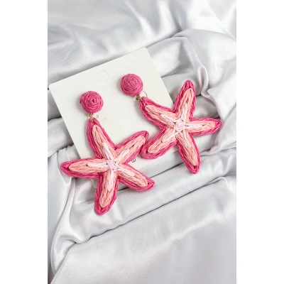 Pirinç Pembe Deniz Yıldızı Model Gold Renk Kadın Hasır Küpe - Lisinya