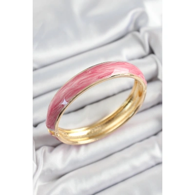 Pirinç Pembe Mineli Mermer Desen Model Gold Renk Kadın Kelepçe - Lisinya