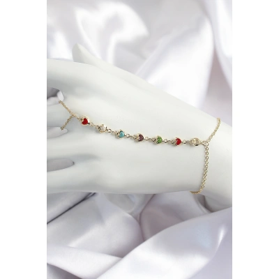 Pirinç Renkli Kalpli Zirkon Taşlı Y Model Gold Renk Kadın Şahmeran - Lisinya