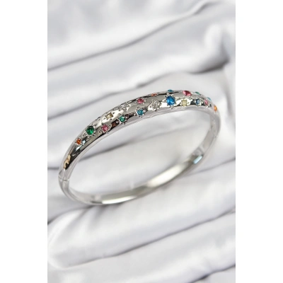 Pirinç Renkli Zirkon Taşlı Kutup Yıldızı Model Gümüş Renk Kadın Kelepçe - Lisinya