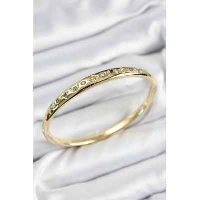 Pirinç Renkli Zirkon Taşlı Kutup Yıldızı Ve Hilal Model Gold Renk Kadın Kelepçe - Lisinya