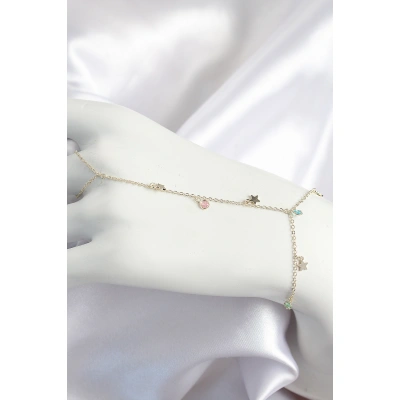 Pirinç Renkli Zirkon Taşlı Sallantılı Yıldızlı Model Gold Renk Kadın Şahmeran - Lisinya