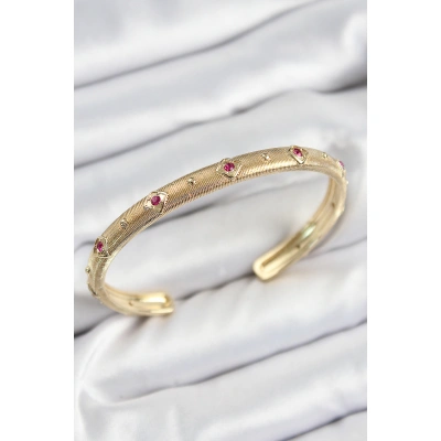 Pirinç Renkli Zirkon Taşlı Vintage Model Gold Renk Kadın Kelepçe - Lisinya