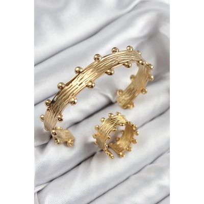 Pirinç Topcuk Model Gold Renk Bileklik Yüzük Set - Lisinya