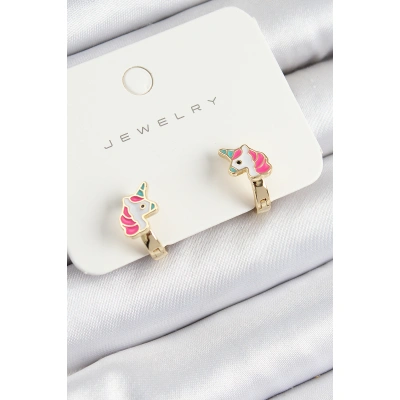 Pirinç Unıcorn Model Gold Renk Çocuk Küpe - Lisinya