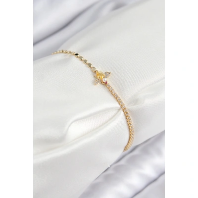 Pirinç Zirkon Taşlı Arı Model Ezme Zincir Gold Renk Kadın Bileklik - Lisinya