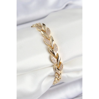 Pirinç Zirkon Taşlı Balık Kuyruğu Model Gold Renk Kadın Bileklik - Lisinya