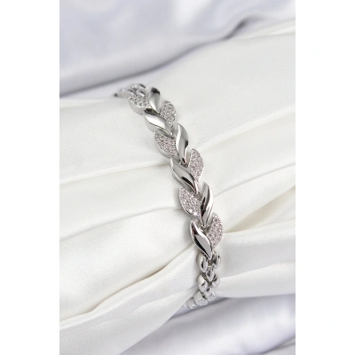 Pirinç Zirkon Taşlı Balık Kuyruğu Model Gümüş Renk Kadın Bileklik - Lisinya