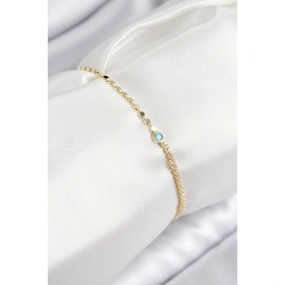 Pirinç Zirkon Taşlı Boncuk Model Ezme Zincir Gold Renk Kadın Bileklik - Lisinya