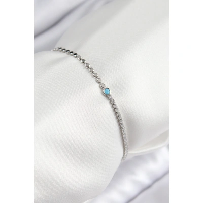 Pirinç Zirkon Taşlı Boncuk Model Ezme Zincir Gümüş Renk Kadın Bileklik - Lisinya