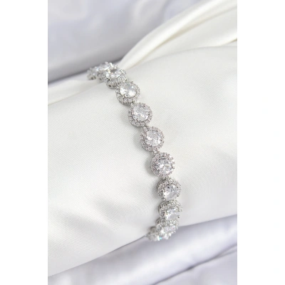 Pirinç Zirkon Taşlı Daire Baget Model Gümüş Renk VIP Seri Kadın Bileklik - Lisinya