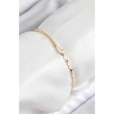 Pirinç Zirkon Taşlı Damla Model Ezme Zincir Gold Renk Kadın Bileklik - Lisinya