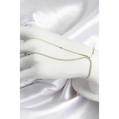 Pirinç Zirkon Taşlı Ezme Zincir Model Gold Renk Kadın Şahmeran - Lisinya