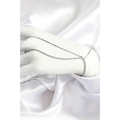 Pirinç Zirkon Taşlı Ezme Zincir Model Gümüş Renk Kadın Şahmeran - Lisinya