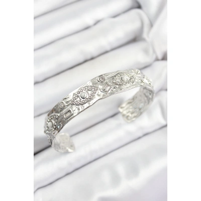 Pirinç Zirkon Taşlı Göz Model Gümüş Renk Altı Açık Kadın Bileklik - Lisinya