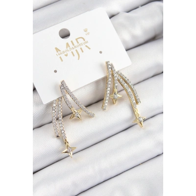 Pirinç Zirkon Taşlı Kayan Yıldız Model Gold Ve Gümüş Renk Kadın Küpe - Lisinya