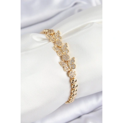 Pirinç Zirkon Taşlı Kelebek Model Gold Renk Kadın Bileklik - Lisinya
