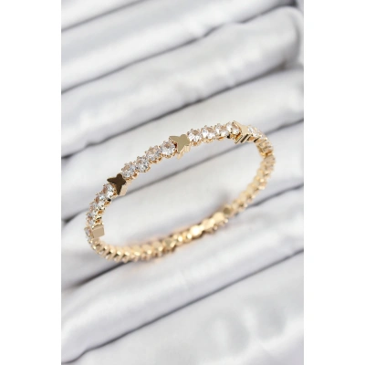 Pirinç Zirkon Taşlı Kelebek Model Gold Renk Yaylı Kadın Bileklik - Lisinya