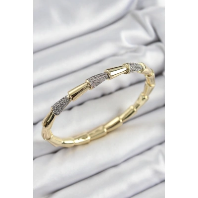 Pirinç Zirkon Taşlı Kemik Model Gold Renk Vip Kadın Bileklik - Lisinya