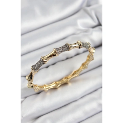 Pirinç Zirkon Taşlı Kemik Model Gold Renk Vip Kadın Bileklik - Lisinya
