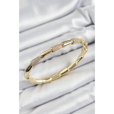 Pirinç Zirkon Taşlı Kemik Model Gold Renk Vip Kadın Bileklik - Lisinya
